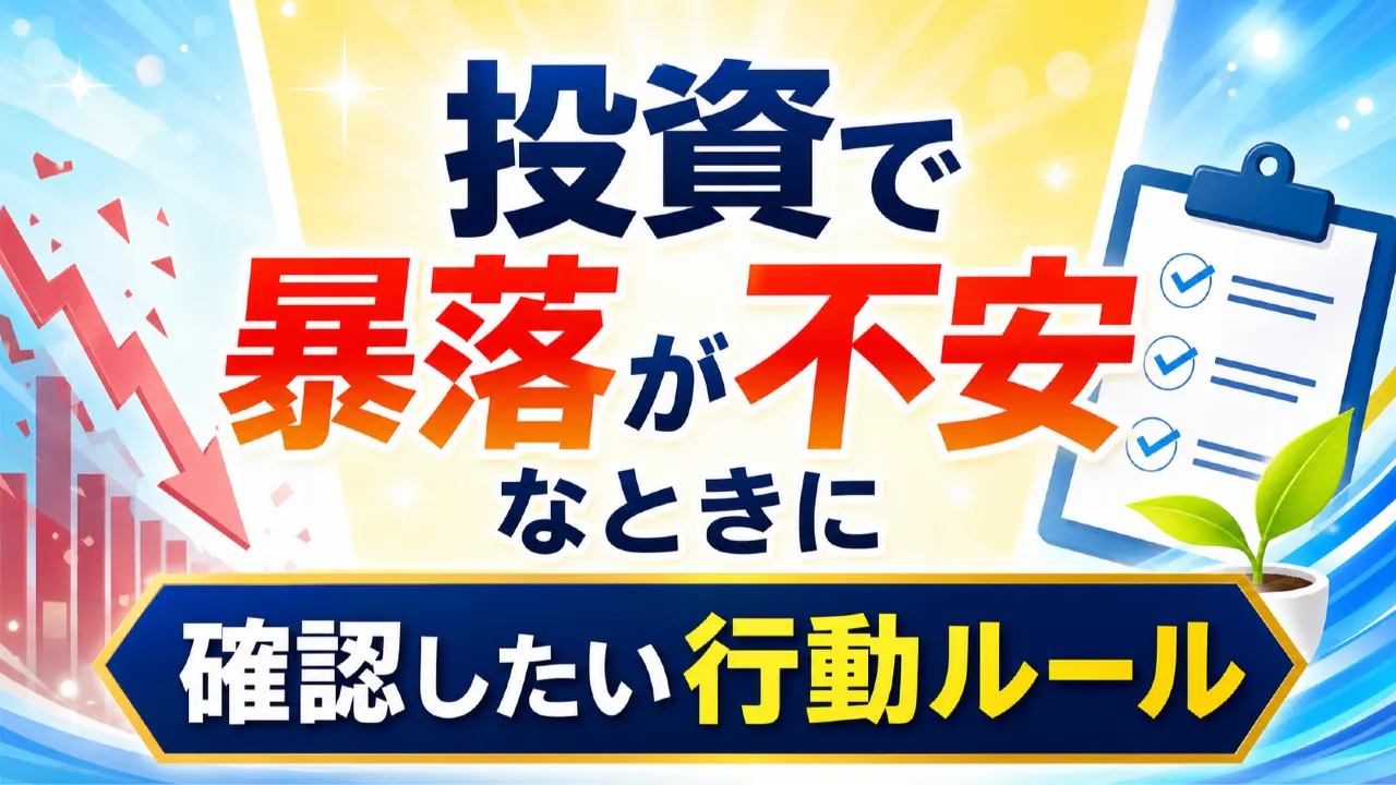 投資で暴落が不安なときに確認したい行動ルールの内容を表すアイキャッチ画像