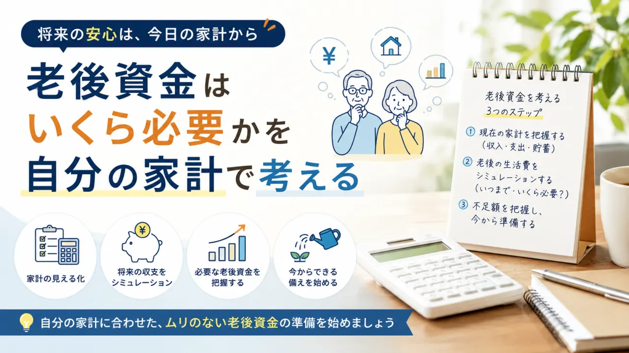 老後資金はいくら必要かを自分の家計で考えるの内容を表すアイキャッチ画像