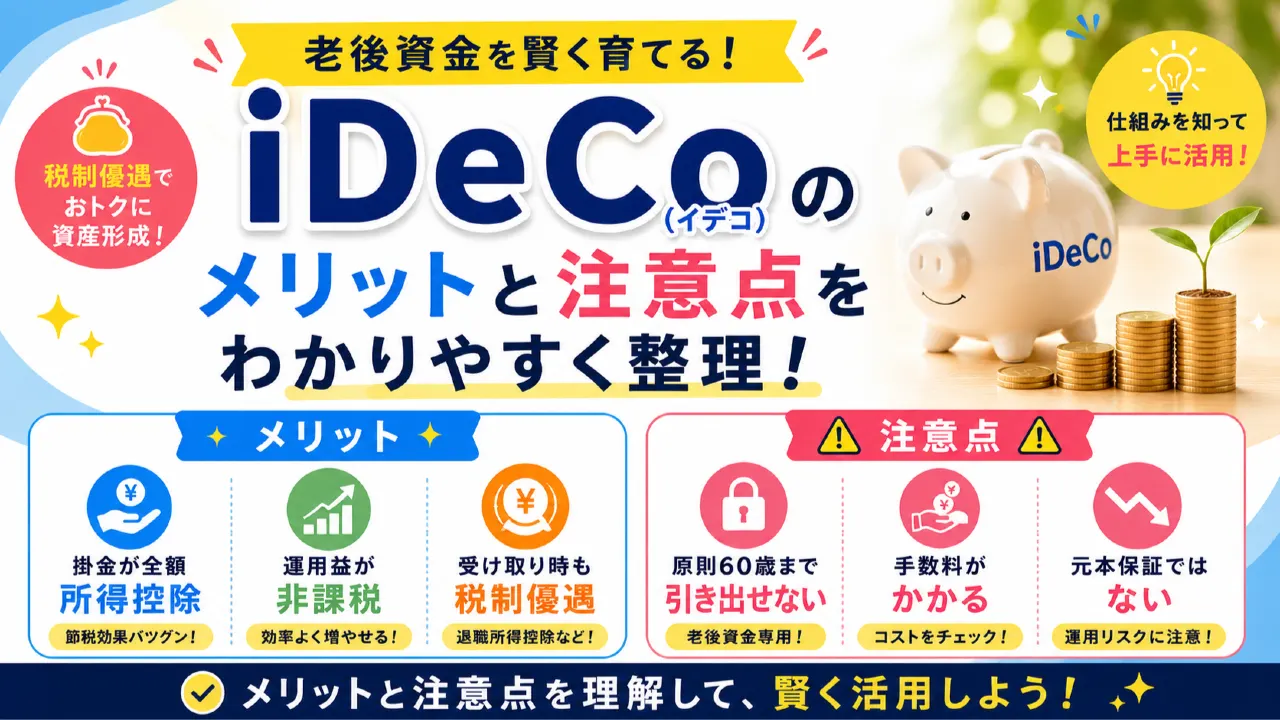 iDeCoのメリットと注意点をわかりやすく整理の内容を表すアイキャッチ画像