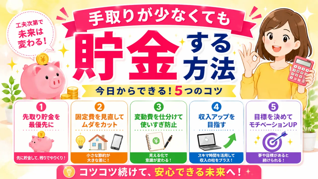 手取りが少なくても貯金する方法の内容を表すアイキャッチ画像