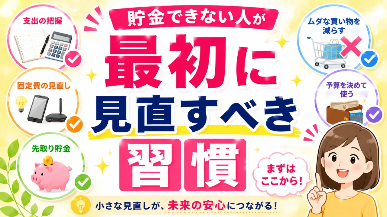 貯金できない人が最初に見直すべき習慣の内容を表すアイキャッチ画像