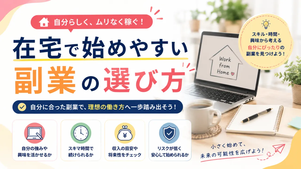 在宅で始めやすい副業の選び方の内容を表すアイキャッチ画像