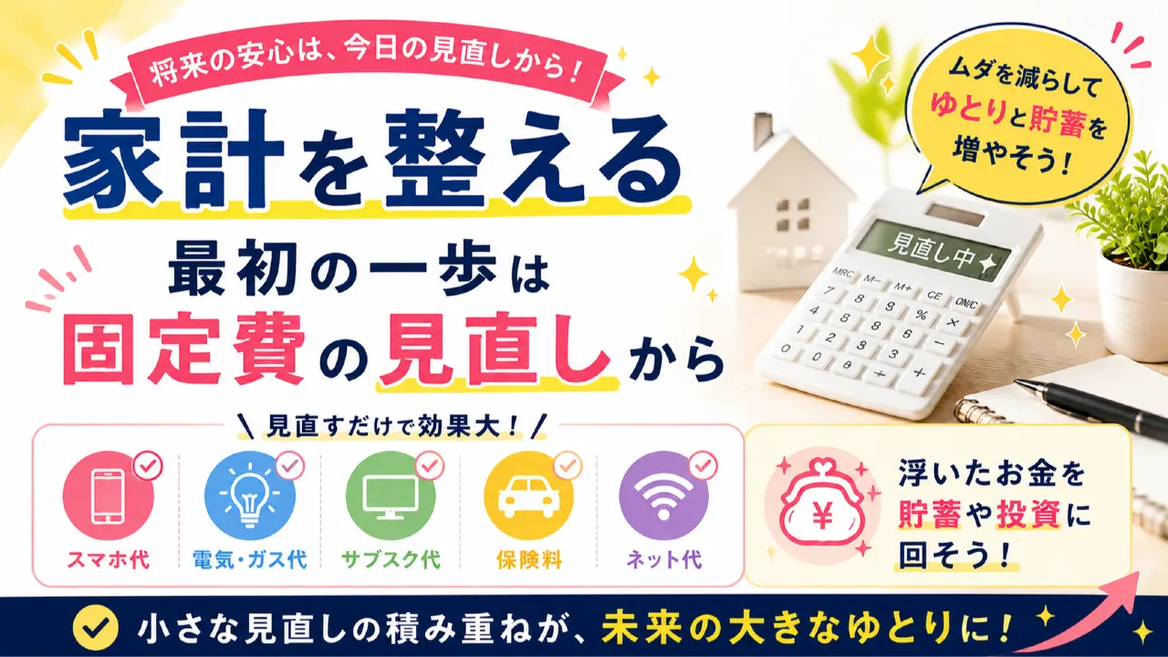 家計を整える最初の一歩は固定費の見直しからの内容を表すアイキャッチ画像