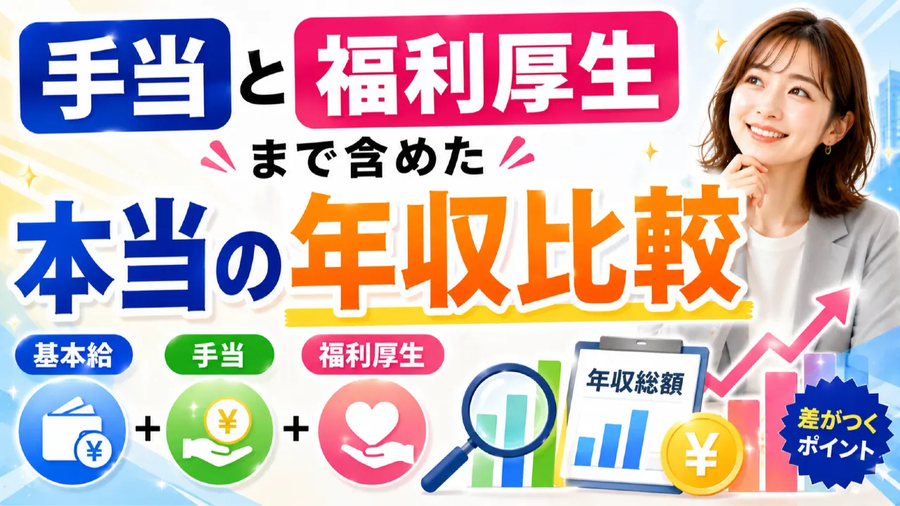 手当と福利厚生まで含めた本当の年収比較の内容を表すアイキャッチ画像