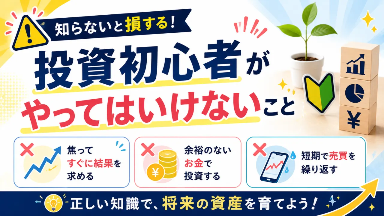 投資初心者がやってはいけないことの内容を表すアイキャッチ画像