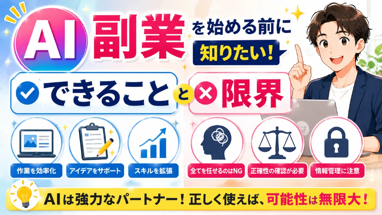 AI副業を始める前に知りたいできることと限界の内容を表すアイキャッチ画像