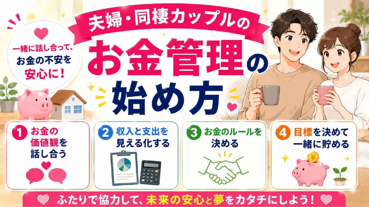 夫婦・同棲カップルのお金管理の始め方の内容を表すアイキャッチ画像
