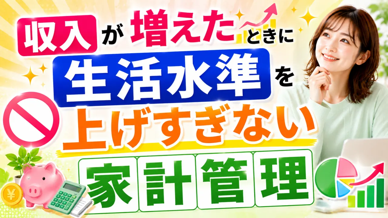 収入が増えたときに生活水準を上げすぎない家計管理の内容を表すアイキャッチ画像