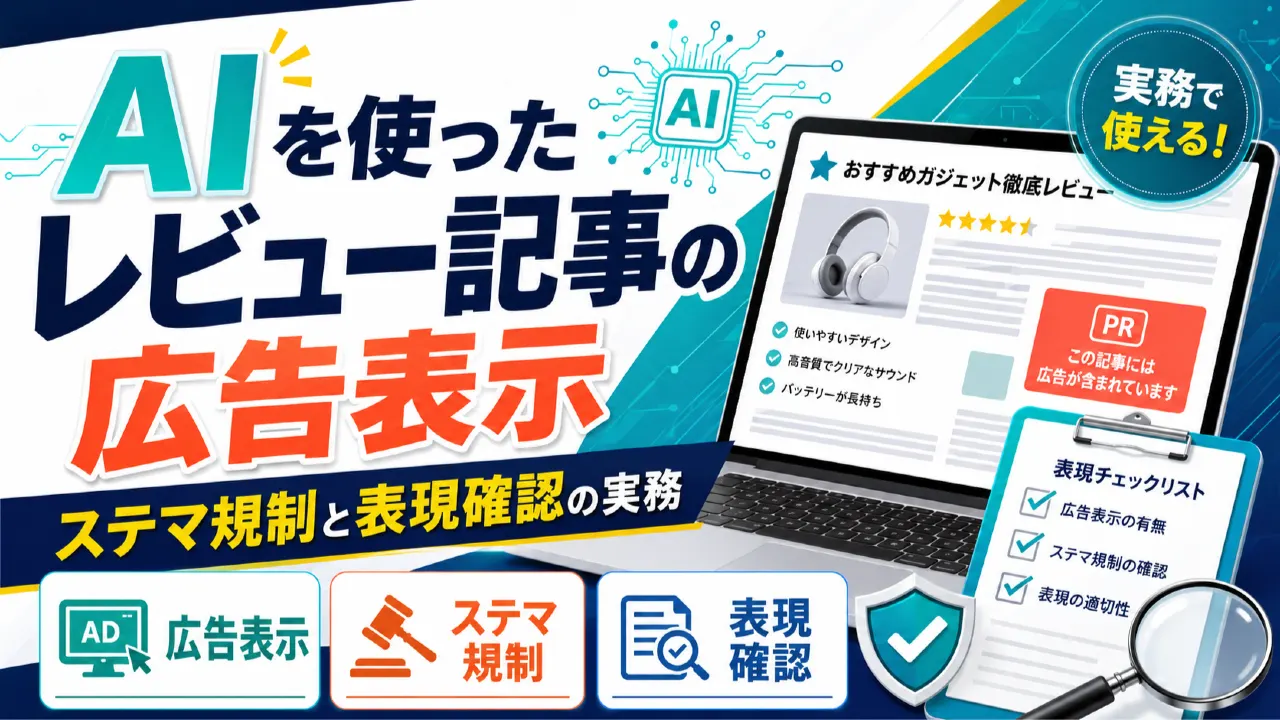 レビュー原稿の広告表示と根拠を確認する編集者