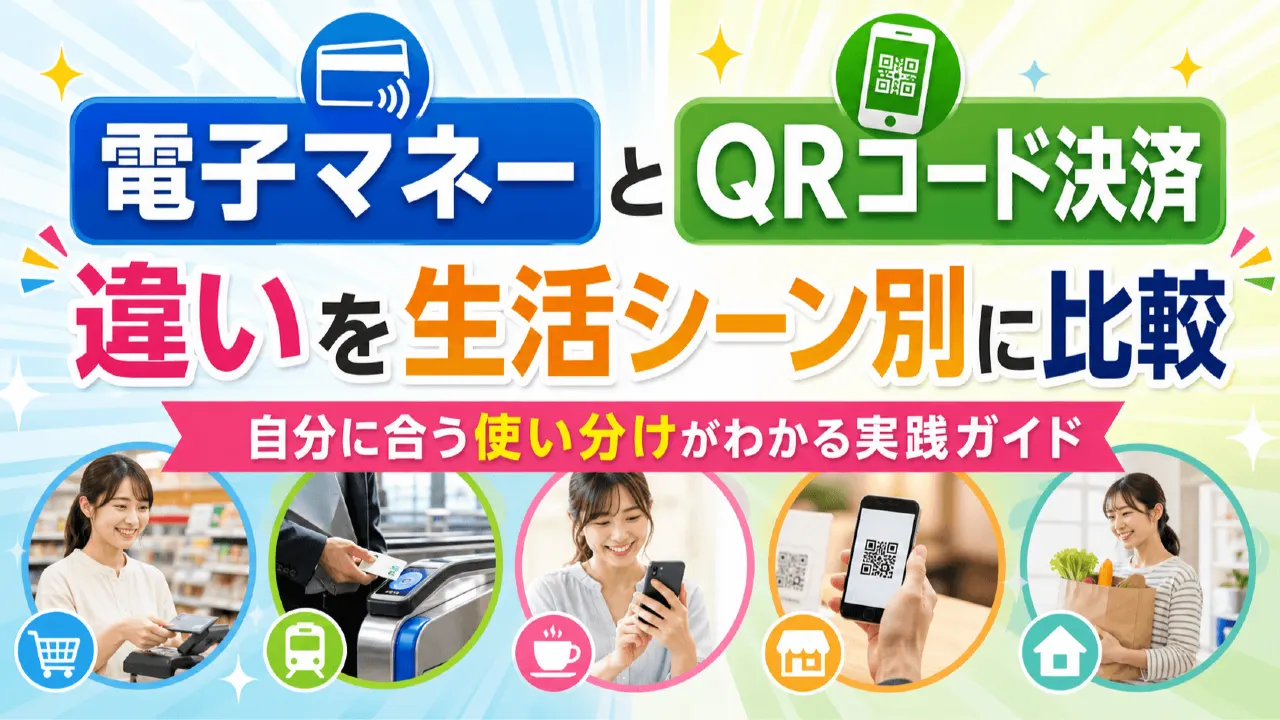 電子マネーとQRコード決済の違いを生活シーン別に比較　自分に合う使い分けがわかる実践ガイドの内容を表すアイキャッチ画像