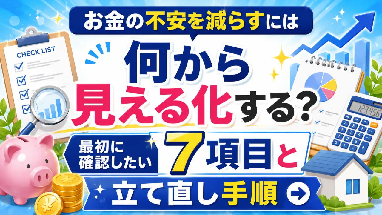 お金の不安を減らすには何から見える化する？最初に確認したい7項目と立て直し手順の内容を表すアイキャッチ画像