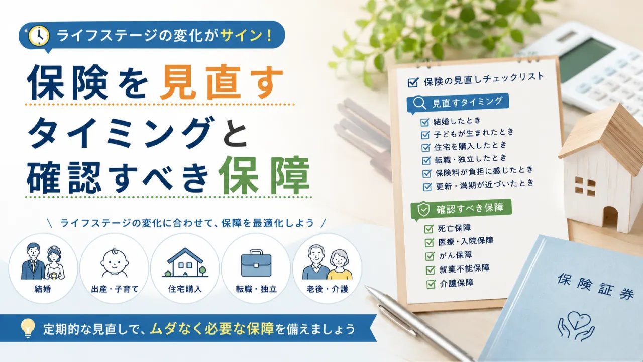 保険を見直すタイミングと確認すべき保障の内容を表すアイキャッチ画像