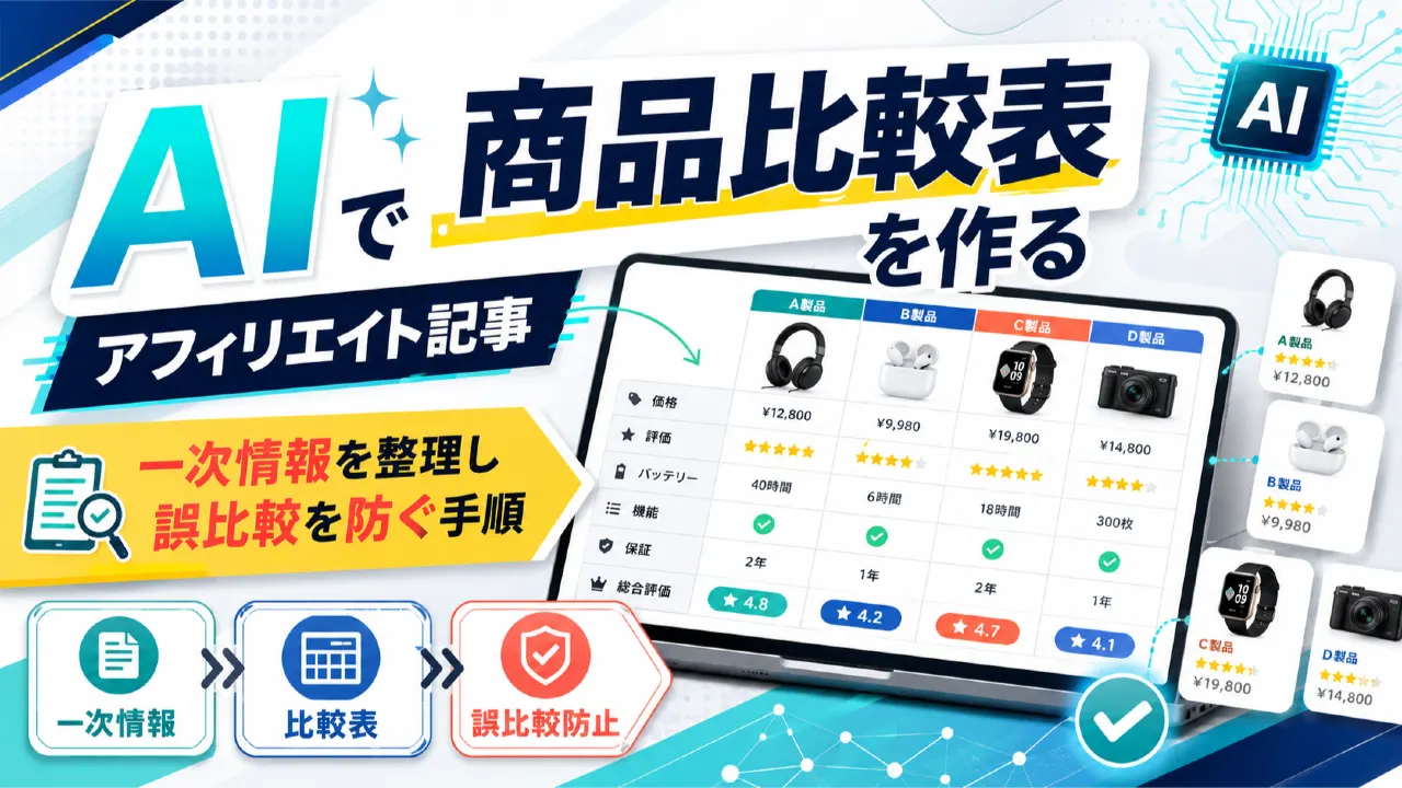 商品仕様と出典を確認しながら比較表を作る在宅ワーカー